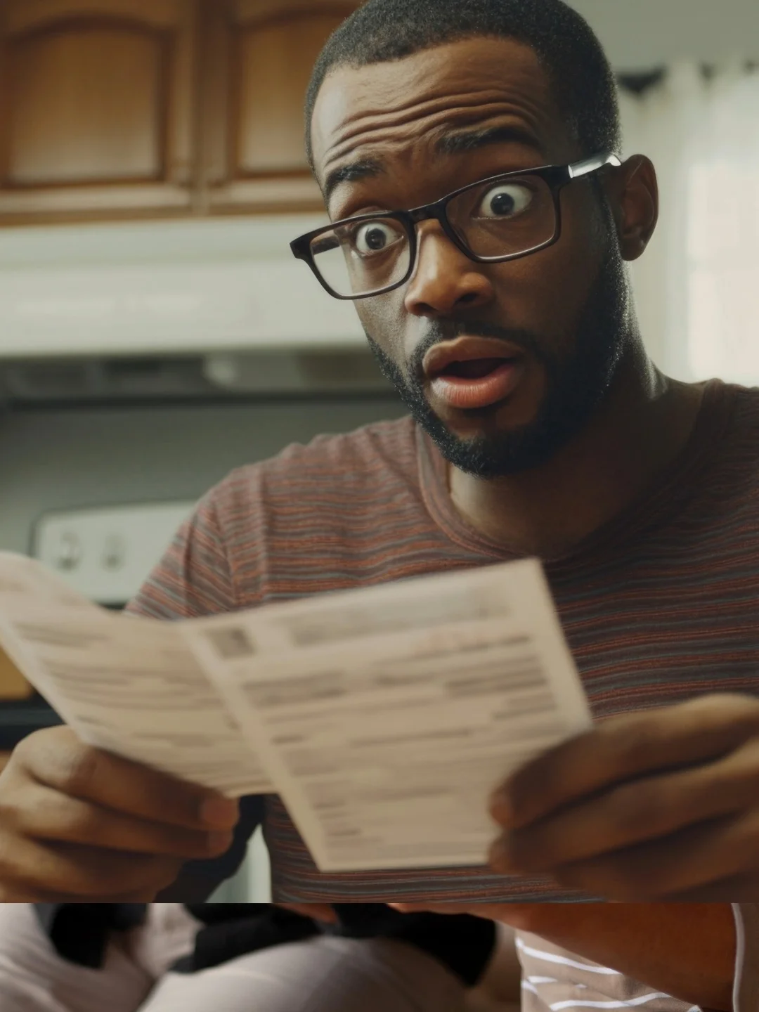 Worried man reading an unexpected bill