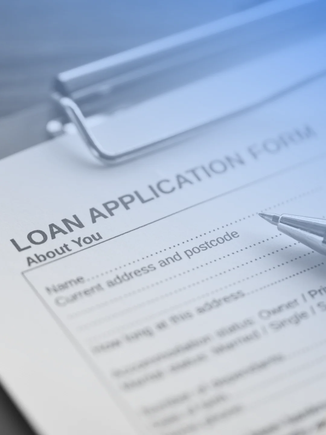 Loan application form ready to be filled in